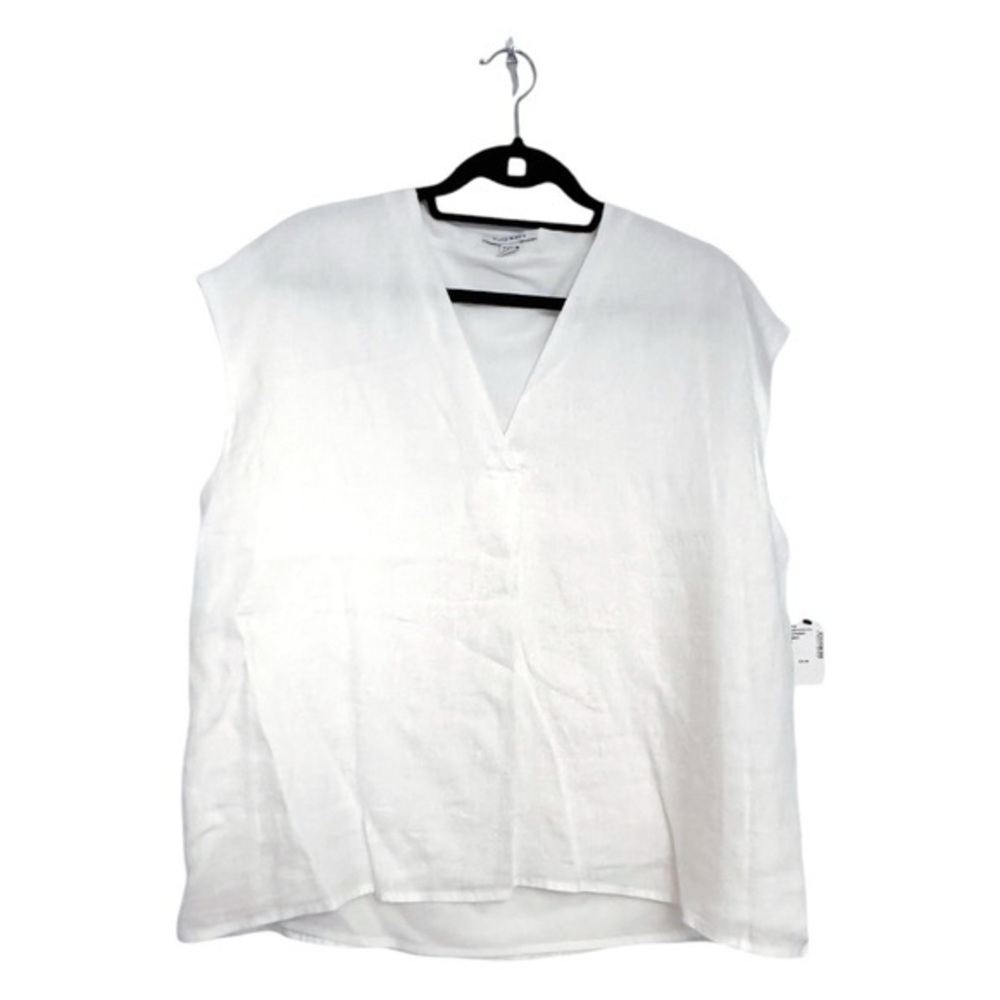 NWT Pure Navy Sleeveless Linen White Camisole Top Tank V-Neck Nautical Look
